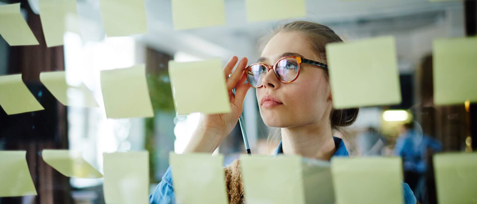 A businesswoman reading reminders