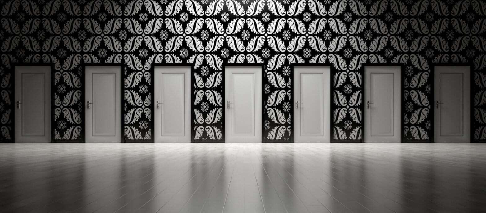 Unmarked doors on wall