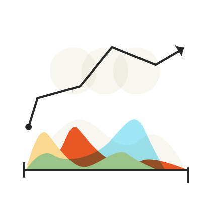 Illustration of mountain background with line graph showing growth